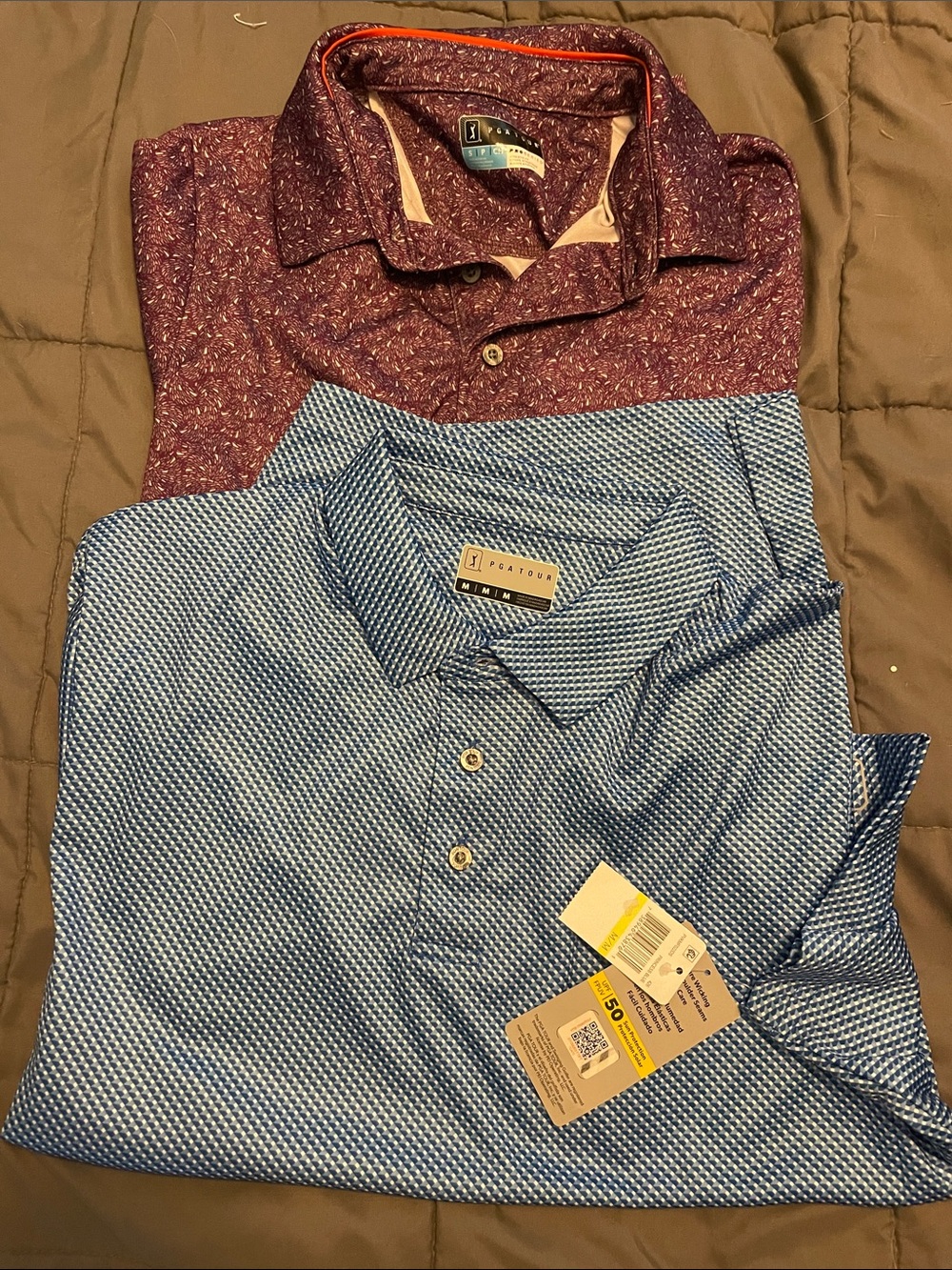 Set of 2- PGA Tour Blue NWT Med and Maroon small Patterned Polo Shirt